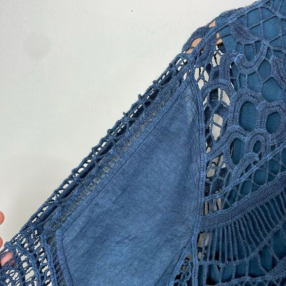 Lauren Michelle Boho Crochet mixed media top 3/4 sleeve round neck size Large - Picture 10 of 12